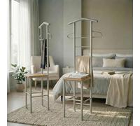 IDIMEX Lot de 2 valets de Chambre JIVO chevalets de Nuit portants pour vêtements, Structure en métal argenté avec Tablette en MDF Couleur hêtre