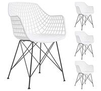 Idimex – Lot de 4 chaises Alicante, coque plastique blanc, accoudoirs, pieds croisés métal noir