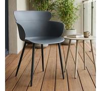 IDIMEX Lot de 4 chaises Catch pour Salle à Manger ou Cuisine au Design Retro avec Larges accoudoirs, Coque en Plastique Gris et 4 Pieds en métal laqué Noir