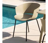 IDIMEX Lot de 4 chaises de Jardin NIVEL Fauteuil d'extérieur en Plastique Beige résistant aux UV et Pieds en métal Noir