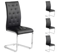 Idimex Lot de 4 chaises CHLOE – assise capitonnée, piétement chromé, revêtement synthétique noir