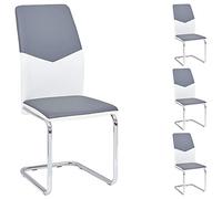 IDIMEX Lot de 4 chaises de Salle à Manger Leona piètement chromé revêtement synthétique Bicolore Blanc et Gris
