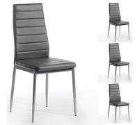 IDIMEX Lot de 4 chaises de Salle à Manger Nathalie piètement métallique Couleur Aluminium revêtement synthétique Gris