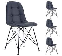 Lot de 4 chaises IMRAN pour salle à manger ou cuisine avec 4 pieds en métal noir design contemporain, revêtement synthétique noir