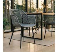 IDIMEX Lot de 4 chaises Lucia – design rétro, coque plastique grise, accoudoirs, pieds métal noirs