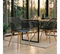 IDIMEX Lot de 4 chaises Lucia pour Salle à Manger ou Cuisine au Design Retro avec accoudoirs, Coque en Plastique Noir et 4 Pieds en métal décor chêne Sonoma