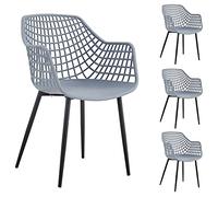Lot de 4 chaises LUCIA pour salle à manger ou cuisine au design retro avec accoudoirs, coque en plastique gris clair