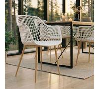 IDIMEX Lot de 4 chaises Lucia pour Salle à Manger ou Cuisine au Design Retro avec accoudoirs, Coque en Plastique Blanc et 4 Pieds en métal décor chêne Sonoma