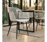 Idimex Chaises LUCIA Lot de 4 – design rétro, accoudoirs, coque blanche, pieds métal noir