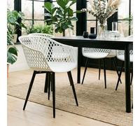 IDIMEX Lot de 4 chaises Madeira pour Salle à Manger ou Cuisine au Design Retro avec accoudoirs, Assise en Plastique Blanc et 4 Pieds en métal Noir