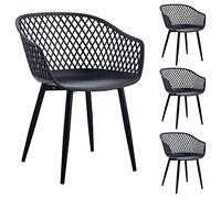 Idimex - Lot de 4 chaises MADEIRA - design rétro, accoudoirs, coque plastique noir, pieds métal