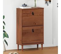 IDIMEX Meuble à Chaussures entrée Mikka 2 abattants en Bois Massif Coloris châtaignier pour jusqu'à 10 Paires 59 x 96 x 25 cm idéal pour Le Couloir Rangement Peu encombrant étagère poignées en Cuir