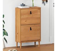 IDIMEX Meuble à Chaussures entrée Mikka 2 abattants en Bois Massif Coloris chêne pour jusqu'à 10 Paires 59 x 96 x 25 cm idéal pour Le Couloir Rangement Peu encombrant étagère poignées en Cuir