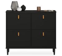 IDIMEX Meuble à Chaussures MIKKA en Bois, étagère à Chaussures Bois, Rangement avec 4 abattants en pin Massif Noir