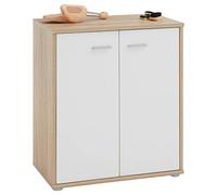 IDIMEX Meuble à Chaussures Olympe, Commode Meuble de Rangement avec 2 Portes avec 4 tablettes intérieures, en mélaminé décor chêne Sonoma et Blanc Mat