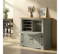 Meuble bar à vin TEQUILA armoire comptoir avec range bouteilles et range verres, bahut de style mexicain en pin massif gris/brun