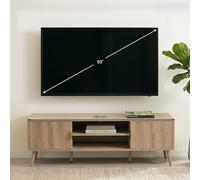 Meuble TV ALMA L 137 cm avec 2 Portes et 2 Niches en Bois Couleur Chêne Style Cannelé, Design Moderne et Façade Rainurée