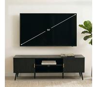 IDIMEX Meuble TV Alma L 137 cm avec 2 Portes et 2 Niches en Bois Noir Style Cannelé, Design Moderne et Façade Rainurée, Poignées en Métal, pour Téléviseurs jusqu'à 60"