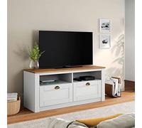Meuble TV - IDIMEX - BOLTON - 2 tiroirs - Pin massif - Blanc et brun