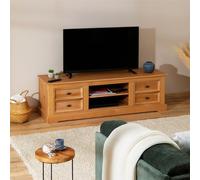 IDIMEX Meuble TV Kent Banc télévision en pin Massif Finition cirée 144 x 46 x 45 cm, avec 4 tiroirs et 2 niches