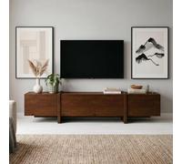 Meuble TV LEILA L 220 cm en Bois Massif Coloris Châtaignier avec 2 Portes et 1 Abattant avec Étagères, Pour TV jusqu'à 249 cm (98"")