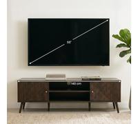 IDIMEX Meuble TV Livia L 140 cm avec 2 Portes et 2 Niches en Bois Brun Foncé Style Cannelé, Design Moderne et Façade Rainurée, Poignées en Métal, pour Téléviseurs jusqu'à 60"
