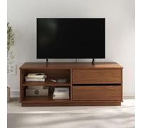 Meuble TV MAITE L 110 cm avec 2 tiroirs et 2 niches en bois massif coloris châtaignier pour télé jusqu’à 47""