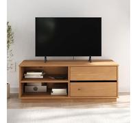 IDIMEX Meuble TV Maite L 110 cm avec 2 tiroirs et 2 niches en Bois Massif Coloris chêne pour télé Jusqu’à 47" Meuble TV Salon Design Naturel avec Rangement