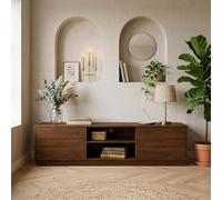 IDIMEX Meuble TV Maite L 170 cm avec 2 Portes et 2 niches en Bois Massif pour télé Jusqu’à 75", Portes sans poignées Push-o-Open, Meuble TV Salon Design Naturel avec Rangement