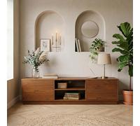 Meuble TV MAITE L 170 cm en Bois Massif Coloris Châtaignier avec 2 Portes et 2 Niches pour Télé jusqu’à 75"", Portes Push-to-Open