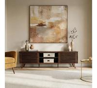 IDIMEX Meuble TV RIAN avec Portes coulissantes et étagères Ajustables 175 x 50 x 38 cm Bois Massif Coloris Noyer, Meuble de Salon Moderne pour télévision jusqu'à 190 cm (75")