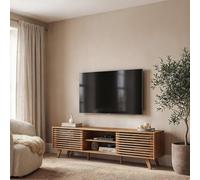 IDIMEX Meuble TV RIAN avec Portes coulissantes et étagères Ajustables 175 x 50 x 38 cm Bois Massif Coloris chêne, Meuble de Salon Moderne pour télévision jusqu'à 190 cm (75")