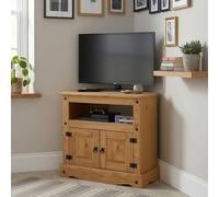 IDIMEX Meuble TV Salsa L 85 cm en Bois Massif Brun avec 2 Portes et Une Niche, Meuble de Salon Style Mexicain, pour télévision jusqu'à 99 cm