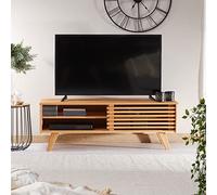 IDIMEX Meuble TV Sean Banc télé de 115 cm au Design Vintage avec 4 niches et 1 Porte coulissante ajourée, en pin Massif à la Finition teintée/cirée