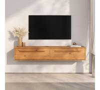 IDIMEX Meuble TV Suspendu TECCA L 145 cm en Bois Massif Coloris Chêne avec 2 Portes, Meuble Télé Mural Design Moderne à Accrocher au Mur