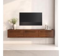 Meuble TV Suspendu TECCA L 180 cm en Bois Massif Coloris Châtaignier avec 3 Portes, Meuble Télé Mural Design Moderne