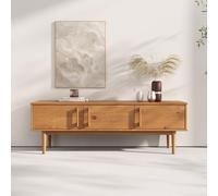 Meuble TV TECCA L 145 cm en Bois Massif Coloris Chêne avec 3 Portes, Pour Téléviseur jusqu'à 65"", Meuble Télé Salon