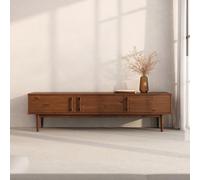 IDIMEX Meuble TV TECCA L 180 cm en Bois Massif Coloris Châtaignier avec 3 Portes, pour téléviseur jusqu'à 80", Meuble Télé avec Rangement Design Moderne
