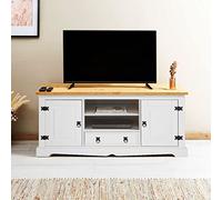 IDIMEX Meuble TV Tequila de 140 cm en Bois Style Mexicain avec 1 tiroir 2 niches et 2 Portes, en pin Massif lasuré Blanc et Brun