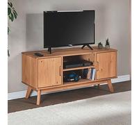 IDIMEX Meuble TV Tivoli L 114 cm en Bois Massif Finition laquée avec 2 Portes et 2 niches au Style scandinave Design Vintage Nordique, pour télé jusqu'à 127 cm