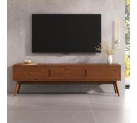 IDIMEX Meuble TV Tivoli L 180 cm en Bois Massif Coloris Châtaignier avec 3 Portes au Style Scandinave Design Vintage Nordique, pour Télé Jusqu'à 80"