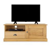 Meuble TV VENETA L 106 cm en bois massif coloris naturel avec 1 porte battante et 1 tiroir