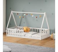 Idimex Lit cabane enfant NICOLAS 90x200 cm Montessori bois massif laqué blanc avec barrières