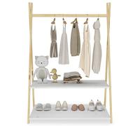 Penderie enfant DANILO avec tringle à vêtements et deux étagères, design tipi, en bois massif, coloris naturel/ blanc