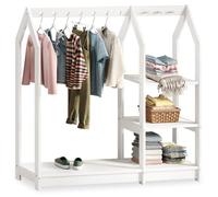 Penderie Enfant SALLY H 120 cm en Bois Massif Blan vec Étagères, Portant Enfant Montessori Dressing avec Tringle