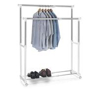 IDIMEX Portant à vêtements CASA en métal chromé et Blanc, penderie Double sur roulettes vestiaire Mobile avec 2 Barres Hauteur et Longueur réglables
