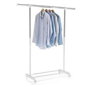 IDIMEX Portant à vêtements Sala en métal chromé et Blanc, penderie Simple sur roulettes vestiaire Mobile avec 1 Barre Extensible Hauteur réglable