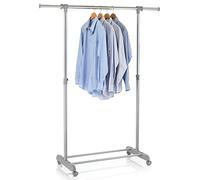 IDIMEX Portant à vêtements Sala en métal chromé et Gris, penderie Simple sur roulettes vestiaire Mobile avec 1 Barre Extensible Hauteur réglable
