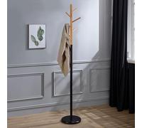 Porte-manteaux ENRICO portant à vêtements sur pied en forme d'arbre avec 6 crochets, en métal laqué noir et bois Noir/naturel G