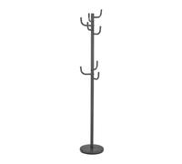 Porte-manteaux MILA portant pour vêtements sur pied hauteur 174 cm socle rond et 8 crochets, meuble d'entrée en métal laqué gris Gris G